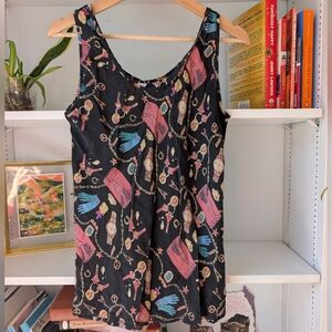 Vintage Silk Women's Black Cami Bejeweled Gold Chain Pattern Just Silk Medium